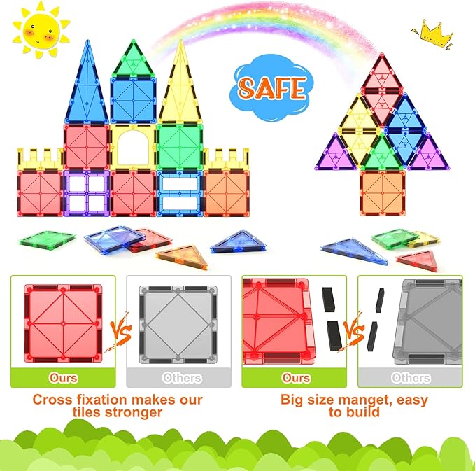 Magnetic Tiles Kids Toys STEM Magnet Toy for Toddler Magnetic Blocks Building Preschool Learning Sensory Montessori Toys 